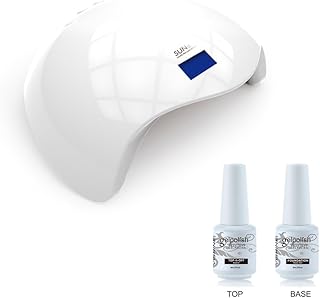 Vishine Professional SUN5 48W LED Gel Lamp Fast Cure Fingernail & Toenail Gel Dryer Auto Sensor Manicure Machine LCD Display with 4 Timer 10s/30s/60s/99s [Low Heat Mode] Nail Art Salon Tool Nail Lamp Light & FREE Top Base Coat