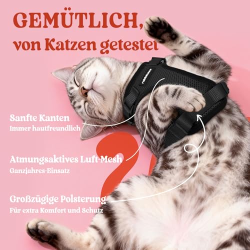 rabbitgoo Katzengeschirr mit Leine Softgeschirr für Katze Brustgeschirr Cat Harness Katzengarnitur Ausbruchsicher Verstellbar Katzenweste Schwarz XS