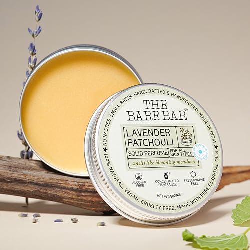 Image of The Bare Bar Lavender Patchouli Solid Perfume - 50gm | Floral Fragrance| Odor & Sweat Control |Natural formula and Chemical free| Good for all skin types|Travel Mini Size Solid Perfume for Men &Women