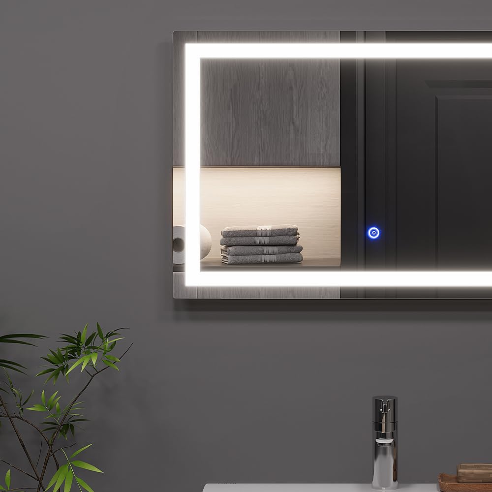 Vicco Specchio bagno Miral, Vetro, 60 x 40 cm con illuminazione frontale, per montaggio a parete con illuminazione LED integrata