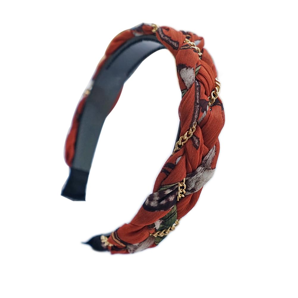 BEKYNI Women's Fashion Headbands - Vintage Ethnic Style Wide Knot Hair Accessories, Floral Fabric Headbands for Women (27-Brick-Red, One Size)