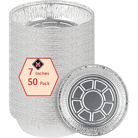 Mr Miracle Pack of 50 Disposable Aluminum Foil Pans –7 Inch Circular Aluminum Pans, Ideal for Baking, Storing, Heating, Serving, BBQ - Round Foil Pans Cover
