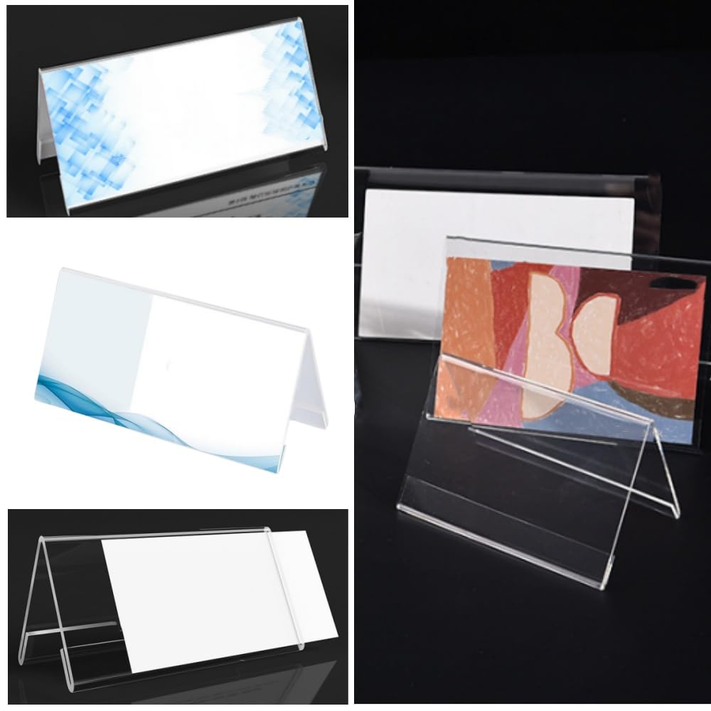 Acrylic 10 Pezzi Espositore da Tavolo,20x8cm Porta Avvisi da Tavolo, Porta Etichette in Acrilico Trasparente, Porta Menu da Tavolo, Acrilico Trasparente Espositori