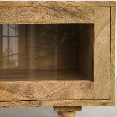 Image of The Attic Janah TV Cabinet, Solid Wood Sideboard TV Cabinet for Living Room, Wooden Free Standing TV Unit Side Board Table with Storage, Natural Matte Finish Glass