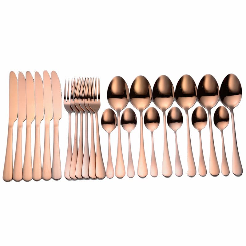 Ensemble de couverts en argenterie, ensemble vaisselle 24 pièces table Cuillère Fourchette Couteau acier inoxydable Vaisselle cuisine, Or