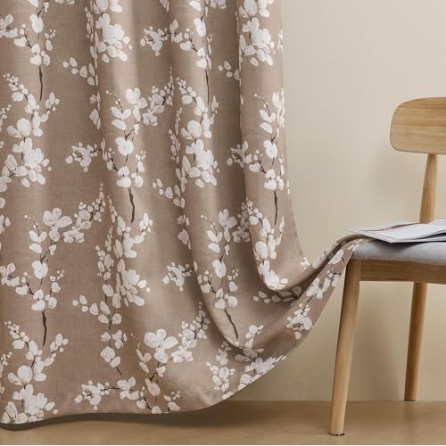 Image of BFAM Floral Print 100% Blackout Curtain with Black Linning at Back, Floral Print Curtains for Living Room /Bedroom Thermal Insulated Energey Saving Blossom Curtain, Pack of 1 Curtain