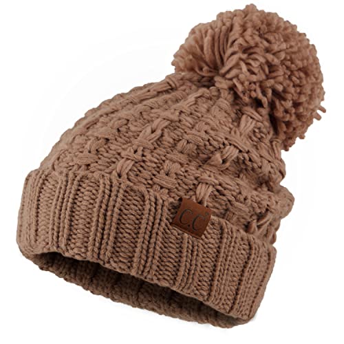 C.C Womens Winter Slipstitch Pom Beanie Hat (HAT-889) (Taupe)