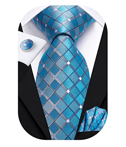 Image of Hi-Tie Men's Tie Lapel Pin Set Pocket Square Cufflinks Formal Woven Silk Tie Sets Wedding Party