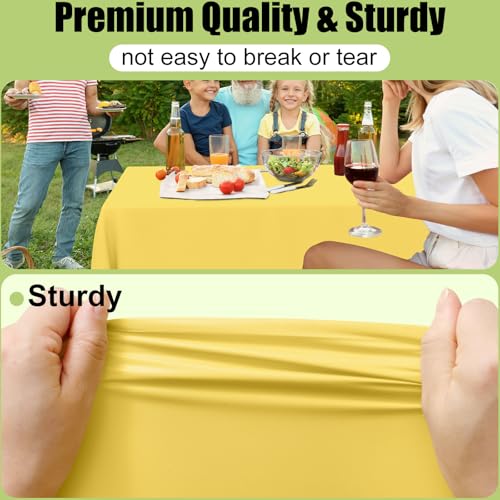 Image of Smiry Disposable Table Cloth - 6 Pack, 54 x 108 Inch Waterproof Rectangle Tablecloths for Parties, Decorative Plastic Table Cover, Leakproof & Sturdy, Yellow