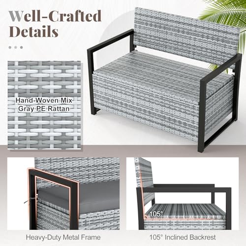 Image of Tangkula 40 Gallon Outdoor Bench with Storage, Patio Wicker Storage Bench with Cushion, Cover, Metal Frame, Deck Box Seat for Backyard, Poolside, Balcony, Garden