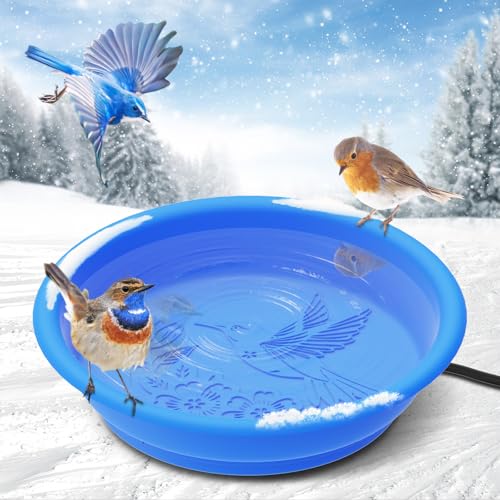 TUSPEU Heated Bird Bath Bowl for Outside,100W Thermostatically Controlled Heated Birdbath Single Bowl Water Heated Bird Bath for Outdoor Winter Garden Patio Yard Lawn Deck(Blue)
