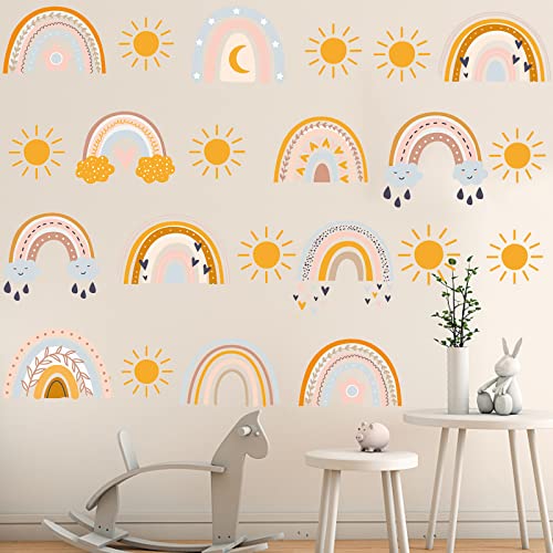 Rainbow Wall Decals Boho Waterproof Vinyl Self-Adhesive Decoration Wall Stickers For Kid Room Teen Home Dorm Bedroom Window Kitchen Bathroom Decoration 4X(8.6"X11.8") #TOP1