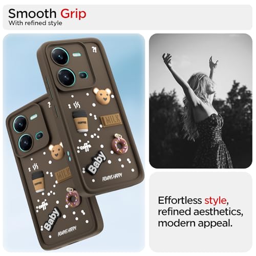 Image of Outlouders Back Cover for Vivo V25 5G | 3D Cartoon Cute Fun Bear | Silicone Full Body Protection Bumper Case (Brown)