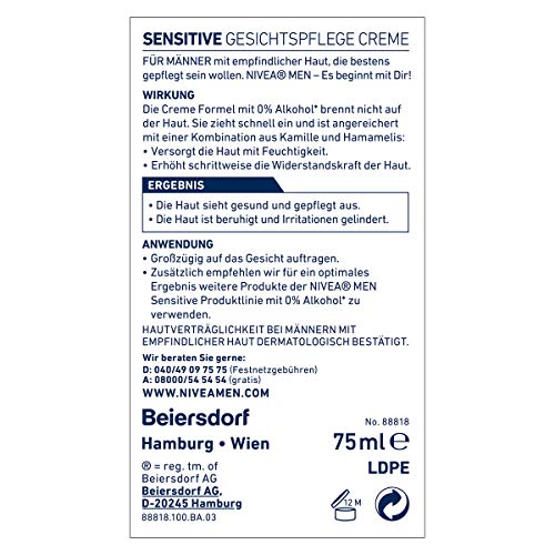Nivea Men Sensitive gezichtscrème in verpakking van 2 stuks (2 x 75 ml), vochtinbrengende crème voor mannen met een… - Afbeelding 3