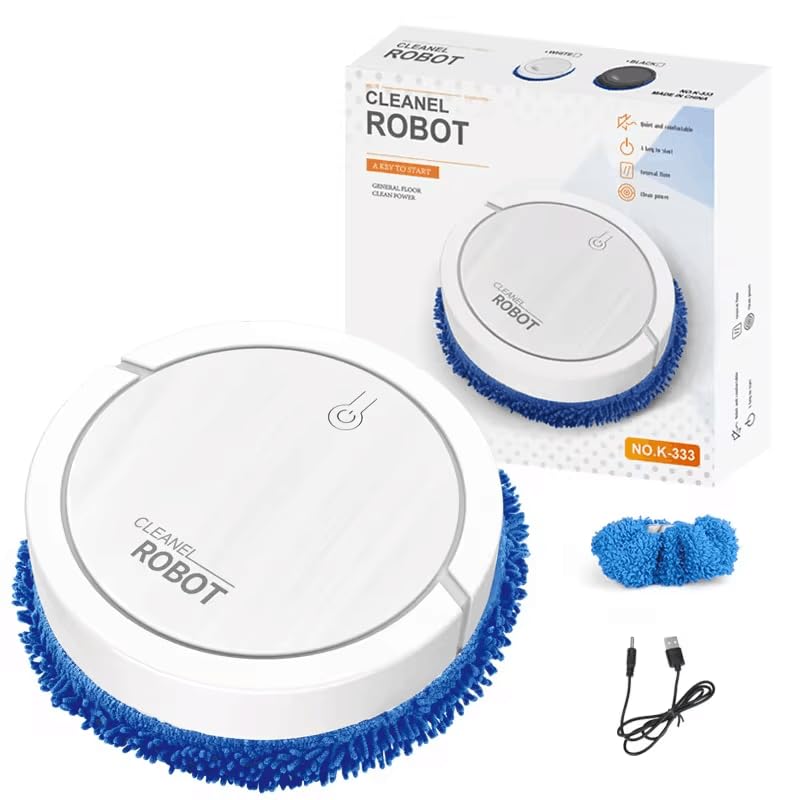 Robô Aspirador de Pó com Controle Remoto e MOP Varre Passa Pano Agenda Limpeza e Autorrecarga ROBOT-Branco