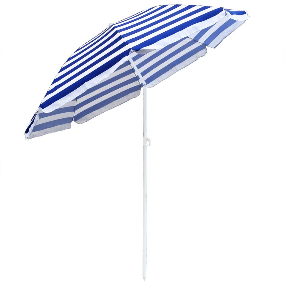 Green Bay 160CM / 180CM Garden Beach Patio Tilting Tilt Multi Coloured Umbrella Parasol Sun Shade Protection (Blue-White, 180cm)