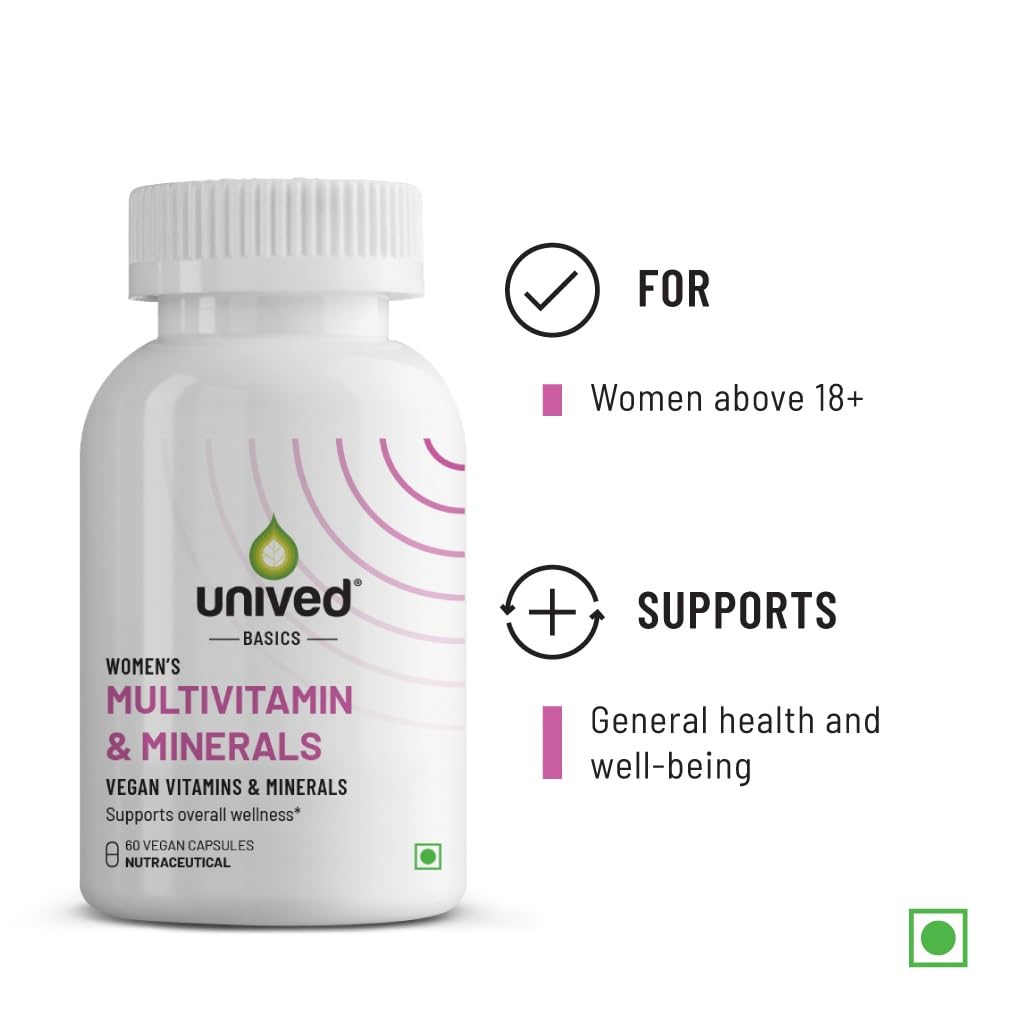 Unived Basics Multivitamin & Minerals For Women, 100% Rda Of All Vitamins With Algae Calcium & Plant-Based Vitamin D3 Plus Important Minerals, Complete Formulation For Health & Wellbeing - Capsule Unived Basics Multivitamin & Minerals For Women, 100% Rda Of All Vitamins With Algae Calcium & Plant-Based Vitamin D3 Plus Important Minerals, Complete Formulation For Health & Wellbeing - Capsule