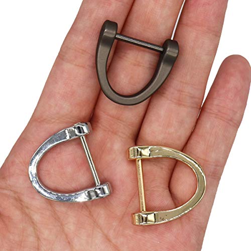 Luckycivia 12 Pcs D-Rings, Horseshoe Shape D Ring, U Shape D Rings, Screw in Shackle Semicircle D Ring, with Small Screwdriver for DIY Leather Craft Accessories, Silver Black and Gold (1x1 inches)
