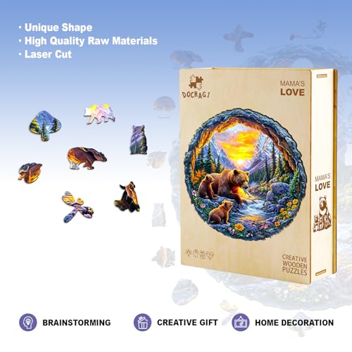 Wooden Puzzles for Adults - Bear Family Wooden Jigsaw Puzzle - Unique Animal Shaped Wood Puzzles Adult - Christmas Birthday Gifts for Adults/Friends/Family - 200pcs 11.4 * 11.3in - Image 4