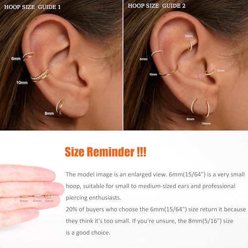 3PCS Titanium Earring Nose Ring, Cartilage Piercing Helix Earring Tragus Piercing for Women Rook Hoop Ear Stacks3