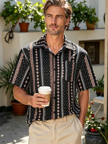 Image of Men Hawaiian Shirt Short Sleeve Summer Beach Button Down Shirts with Pocket