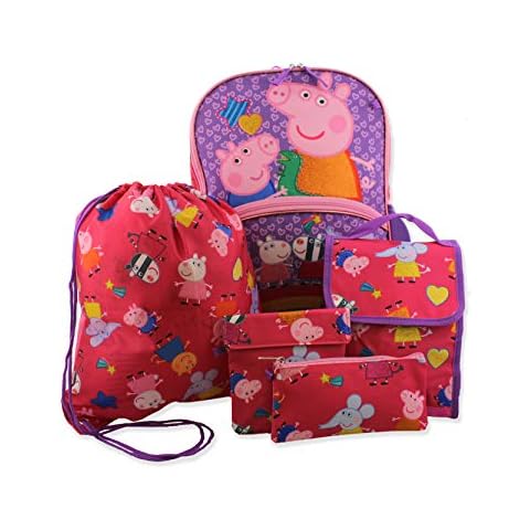 Peppa Pig Girls 5-piece Backpack and Lunch Bag School Set Cover
