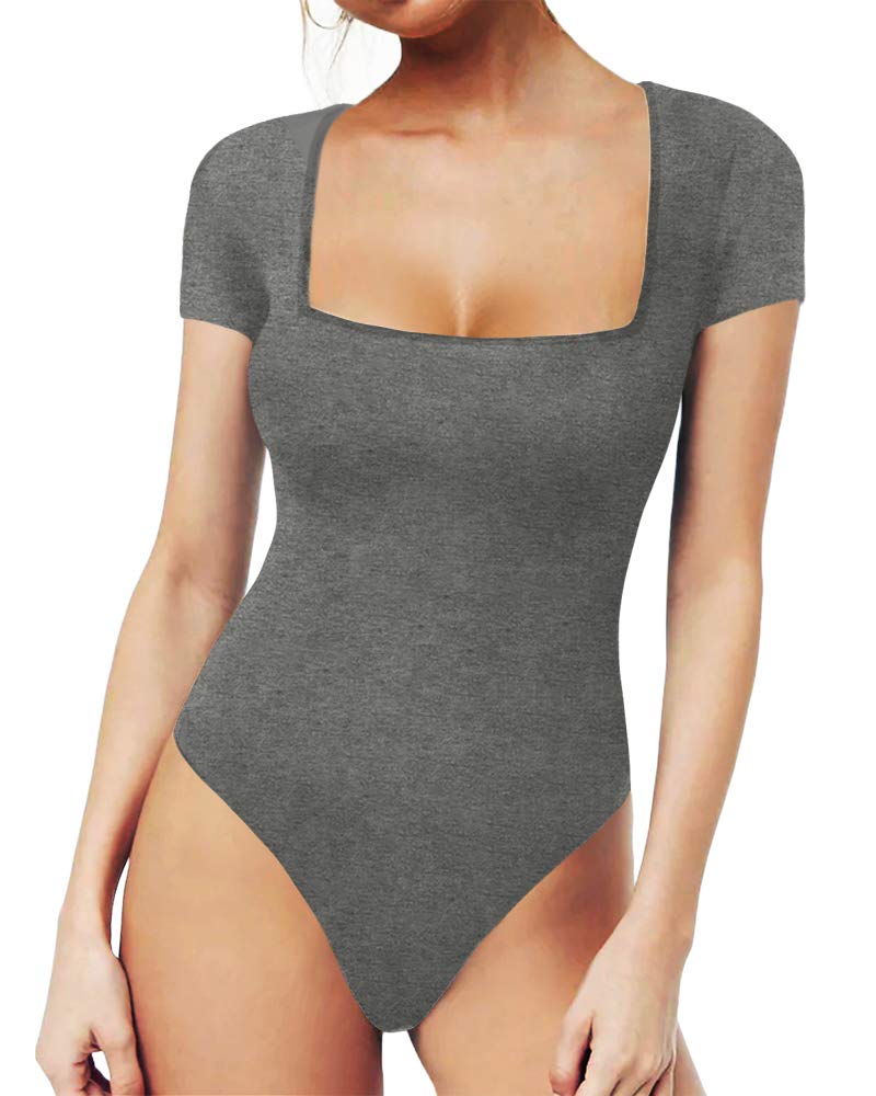 Women's Square Neck Short Sleeve Long Sleeve Tops Bodysuit Jumpsuit