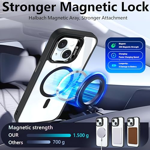 Image of Dsynk Gear Case for iPhone 15 Plus /14 Plus, Black | Compatible with Mag-Safe | Built-in Stand & Lens Protector | Anti-Yellowing, Scratch-Resistant, Crystal Clear Back Cover