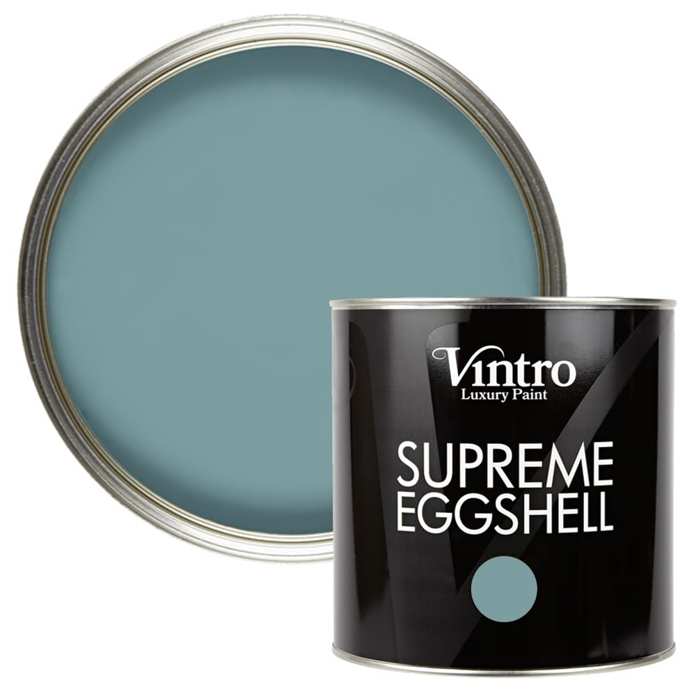 Vintro Paint | Eggshell Paint | for Walls | Wood | Trim | Satin Furniture Paint | Interior & Exterior Use. (Blue - Casper, 2.5 Litres)