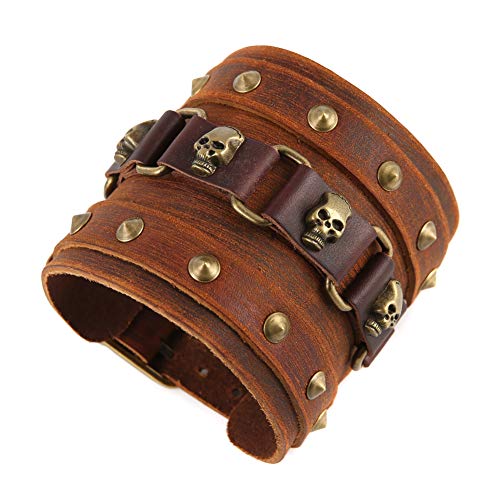 STWTR Men's Wide Cuff Wristband Punk Rock Motorbike Wide Belt Leather Bracelet3