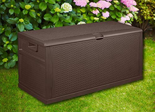 120 Gallon Resin Outdoor Storage Box,Large Deck Box, Organization and Storage for Garden Tools, Patio Furniture, Outdoor Toys and Pool Accessories, Brown