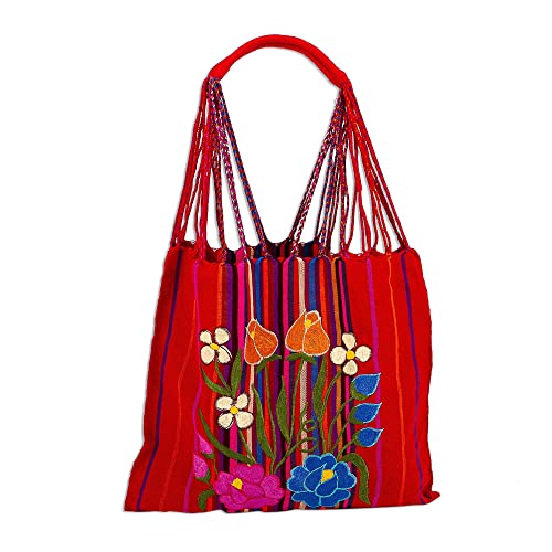 Bolso Tote rojo artesanal de algodón tejido a mano miniatura 1
