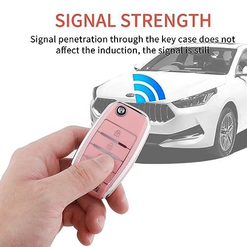 Image of Pangpai Pink Key Fob Cover for Kia, Soft TPU Key Case Protection with Bling Keychain Fit for Kia Sedona Rio Optima Soul Sportage Sorento Carens Flip Key