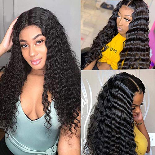Deep Wave Lace Front Human Hair Wigs for Black Women 150% Density Brazilian Deep Wave Lace Front Wig with Baby Hair Pre Plucked Bleached Knots (30 inch)