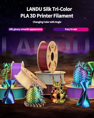 Image of LANDU Silk Tri-Color PLA Filament 1.75mm 1Kg, Triple Color Silk PLA Filament, Silk Rainbow PLA Filament, Neatly Wound 3D Printer Filament, 3 in 1 Multi Color Filament + /-0.02mm, Silk Red Yellow Blue