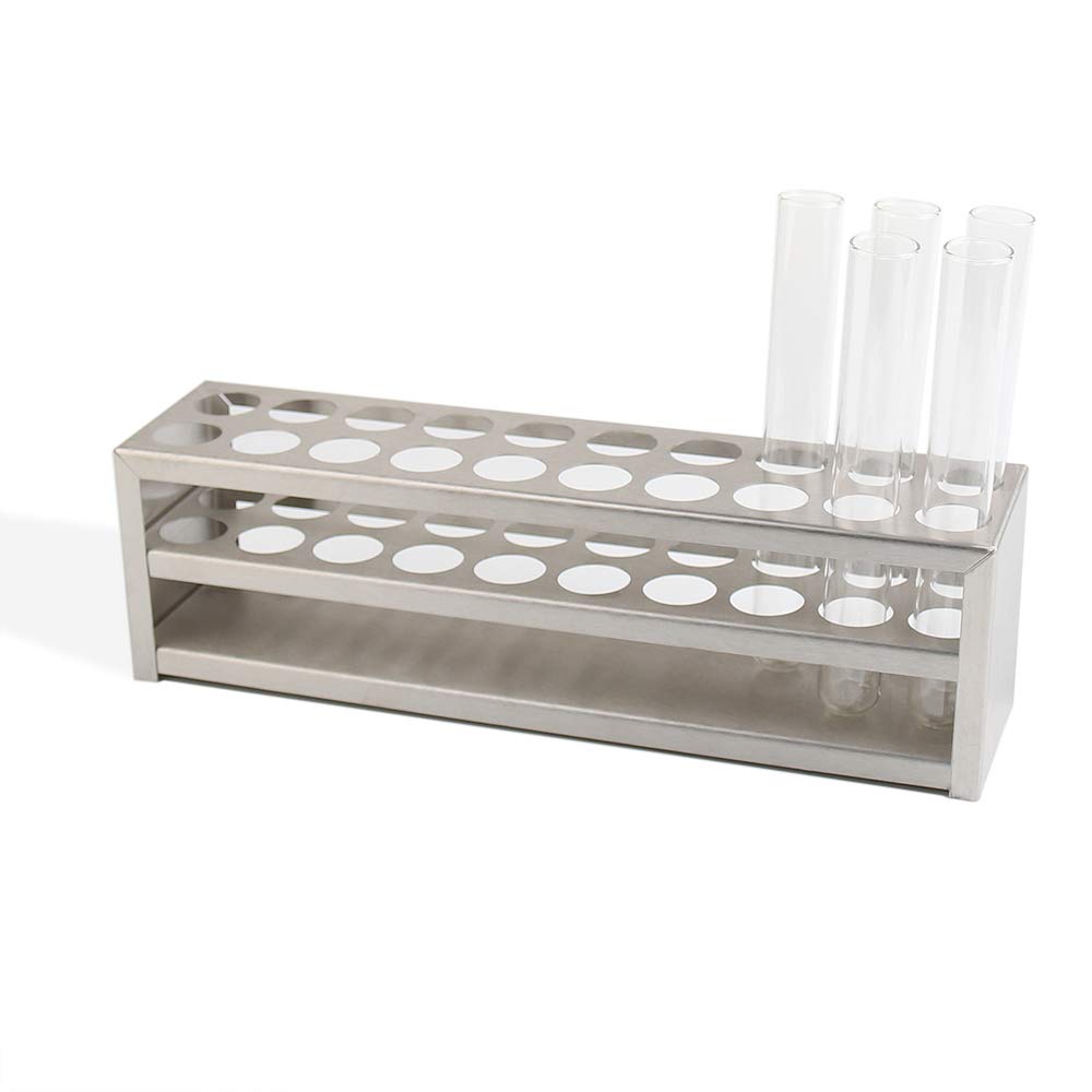 Estante para tubos, material de acero inoxidable, 20 agujeros (2 x 10), adecuado para tubos de diámetro ≤ 21 mm, TTR020-001