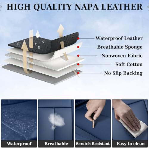 Image of Coverado Rear Seat Covers for Cars, Blue Back Seat Cover for Dogs, Faux Leather Car Seat Covers Backseat, Car Seat Cushion, 3-Pieces Waterproof Universal Seat Covers for Cars Fit for Most Sedans SUV