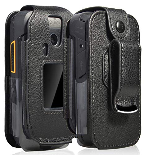 Nakedcellphone Fitted Series Compatible with Sonim XP3 XP3800 Phone Case, [Black Vegan Leather] Form-Fit Cover with [Buil...
