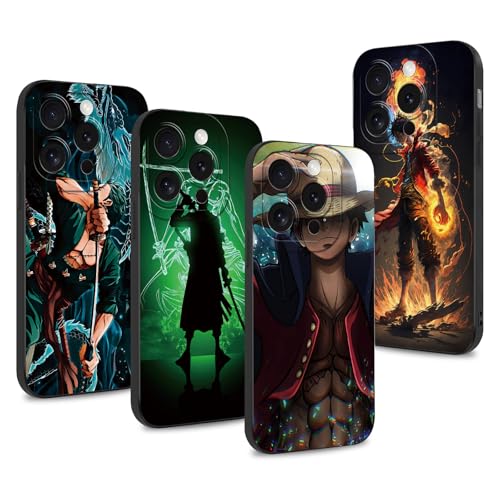 PBNDJVG 4 Confezioni Manga Character Custodia per iphone 16 pro 6.3 pollici, Anime Zoro Gear 5 Sun God Nika Motivo Antiurto Protezione Della Lente Case TPU Silicone Cover, 02