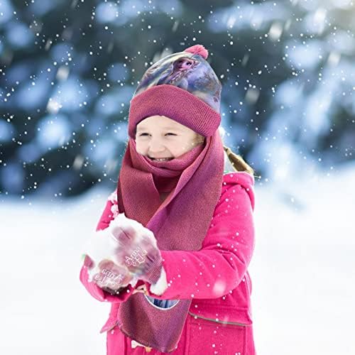 Frozen Hat Scarf Gloves 3 Piece SetWopin Warm hat, Scarf and Gloves in Autumn and Winter,Gloves with Warm Wool Lined Pompom Cap and Scarf,A Winter Gift for Children