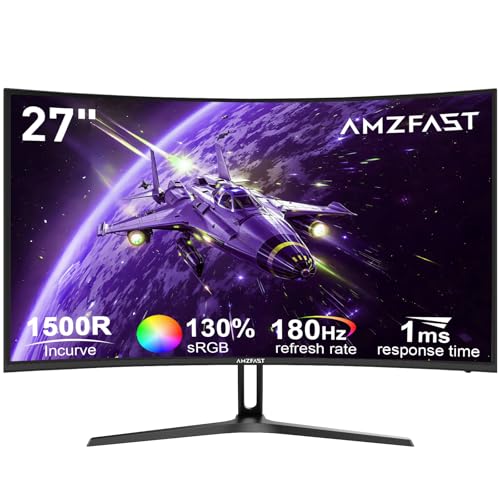 Amzfast Incurvé Ecran 27 Pouces 180Hz, Moniteur FHD (1920x1080), 1MS