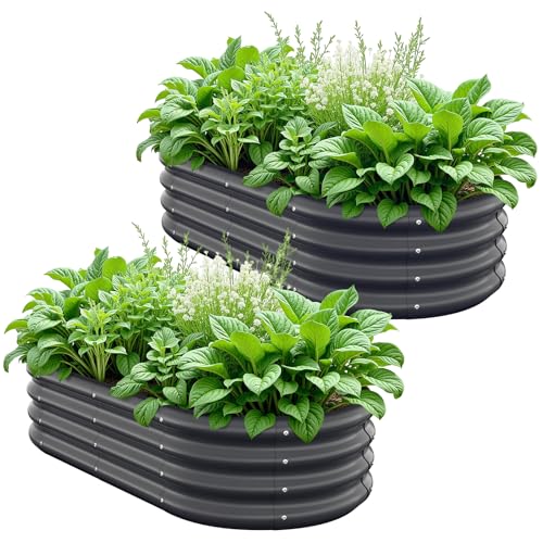 Anmiro Galvanized Metal Raised Garden Bed Kit for Lightweight Planter Boxes Outdoor with Easy Assembly,4x2x1ft-2PCS Oval Large Galvanized Gardening Raised Bed for Vegetables, Fruits, Flower,Black
