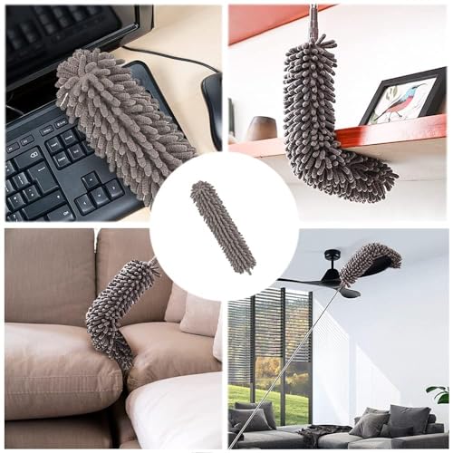 Image of 3 in 1 Microfiber Feather Duster Bendable & Extendable Pole 30-100 Inch Extra Long Extension Pole for Cleaning High Cobweb Stick High Ceiling Fan - Stainless Steel,Grey