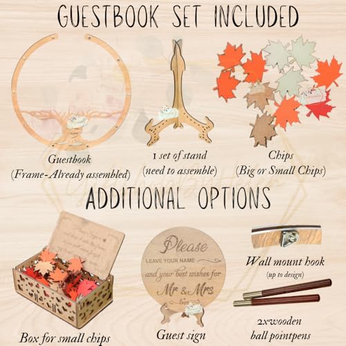 Image of Personalized Fall Maple Tree Drop Box Wedding Guest Book Alternative | Rustic autumn wedding guestbook alternative with leaf drop box, guests sign leaves to fill the maple tree keepsake