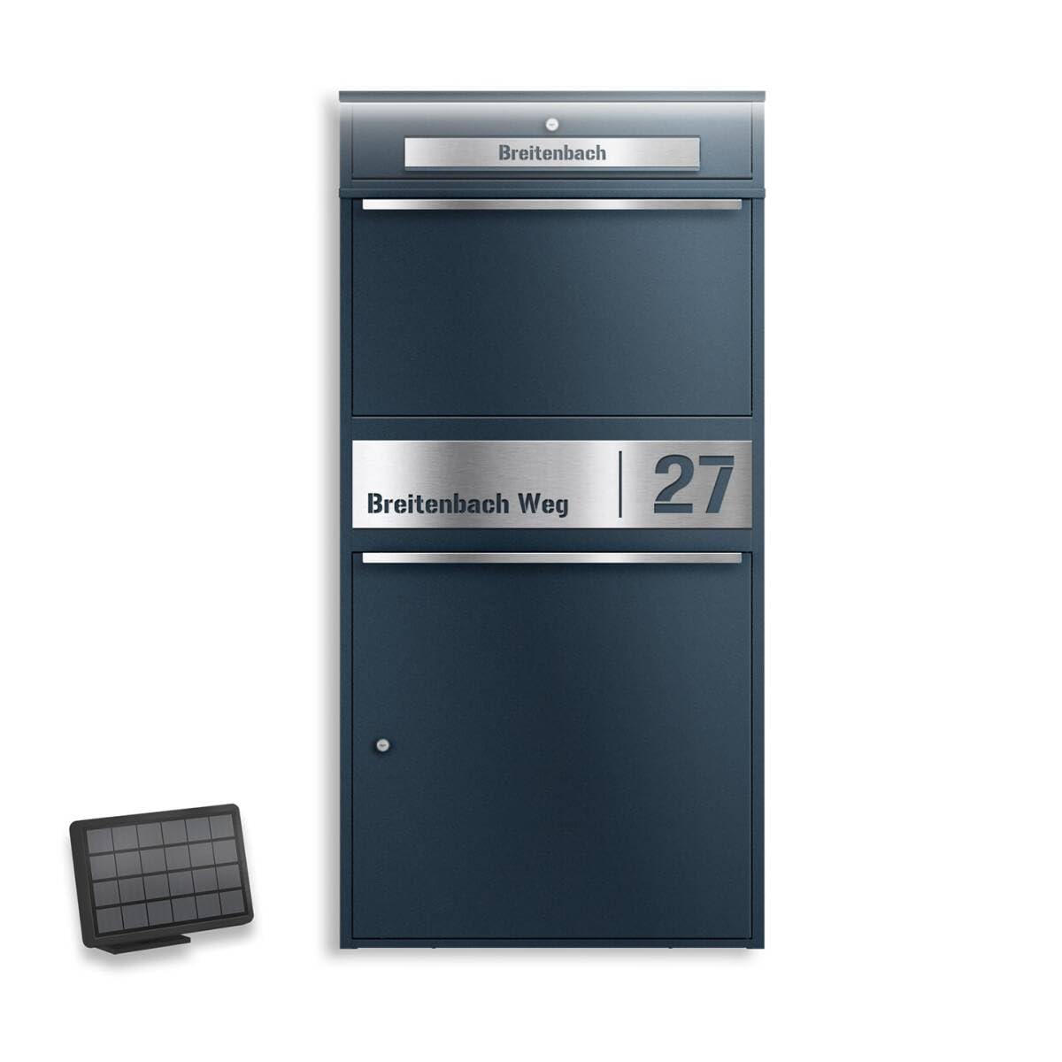 Metzler Bispo Max 2 Paketbox groß XXL mit LED Beleuchtung Briefkasten Anthrazit RAL7016 Edelstahl Namensschild