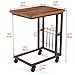 Care Royal Vintage Mobile Snack End Side C Table with Storage Basket for Coffee Laptop Tablet, Slide Under Sofa Couch Bed, Rolling Casters with Brakes, Real Natural Reclaimed Wood, Rustic Brown Metal