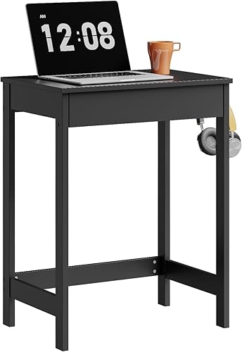 SoBuy FWT43-SCH - Escritorio pequeño negro con cajones, mini mesa de trabajo para escritura, computadora para niños y adolescentes, escritorio con