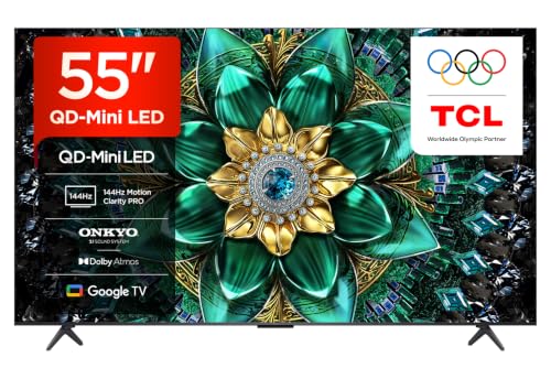 TCL 55Q6C-UK QD-Mini LED TV 4K HDR Premium 1000nits Smart TV Powered by Google TV (Dolby Vision IQ & Atmos Onkyo 2.1 Sound System 144Hz Motion Clarity Pro 2025 Model)