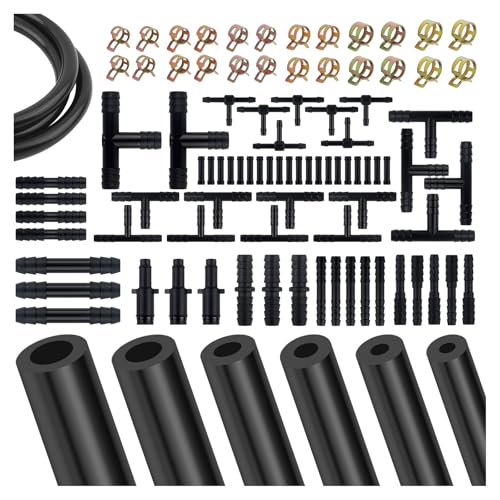 94PCS 5Ft Vacuum Hose Automotive Set 6 Sizes 3/8 5/16 1/4 3/16 5/32 1/8 Silicone Vacuum Lines Kit with 64 Connectors & 24 Clamps High Temp Resistant Vacuums Hose Kit (94PCS)