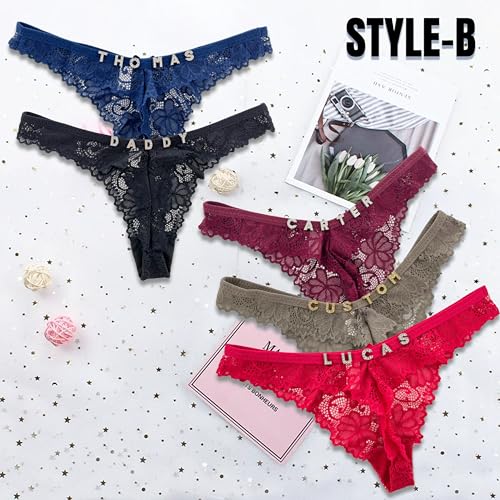 Custom Thongs 2 Pack Personalized Thongs With His Name Women's Rhinestone Name Thong G-String Panties Black4